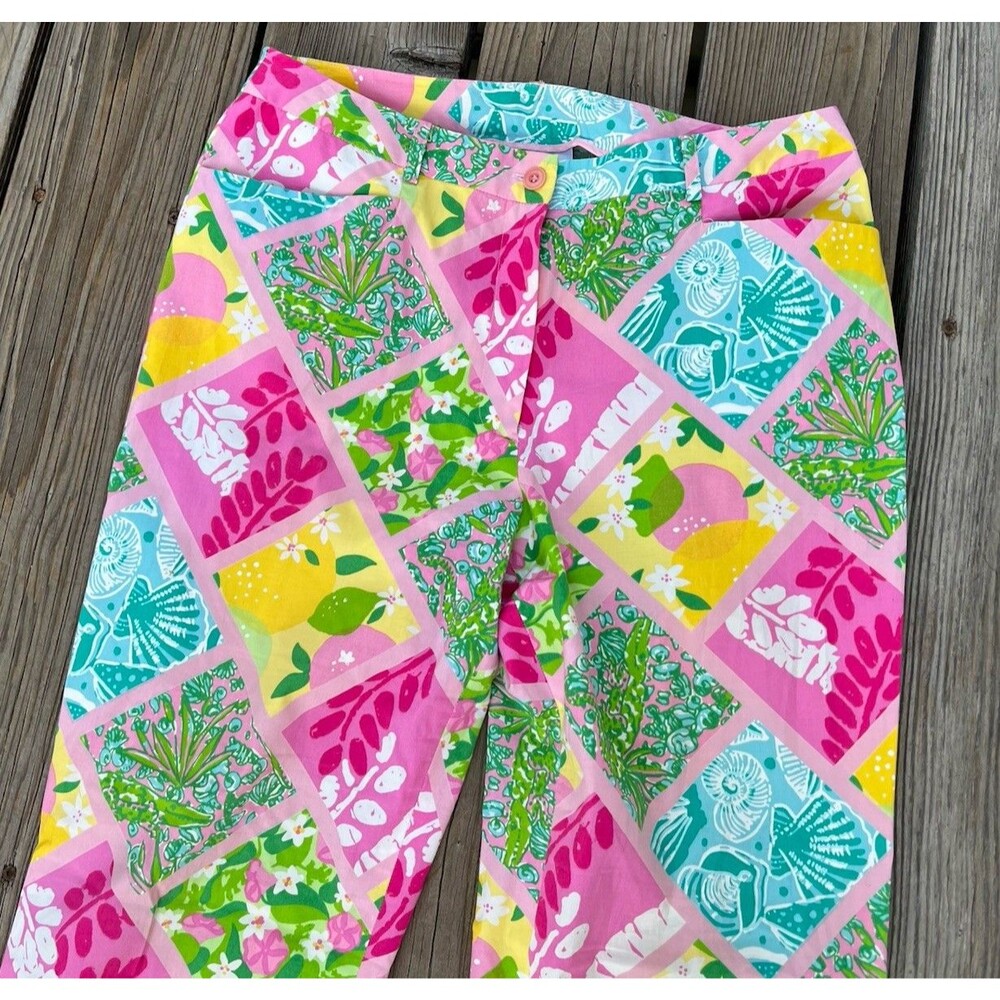 Lilly Pulitzer Women's 8 Tropical Patchwork Pants Floral Shells Crocodile - Picture 2 of 9